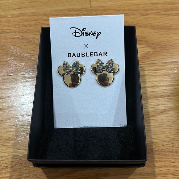 Disney X Baublebar earrings Minnie Mouse gold colored rhinestone Bowties - Picture 2 of 4